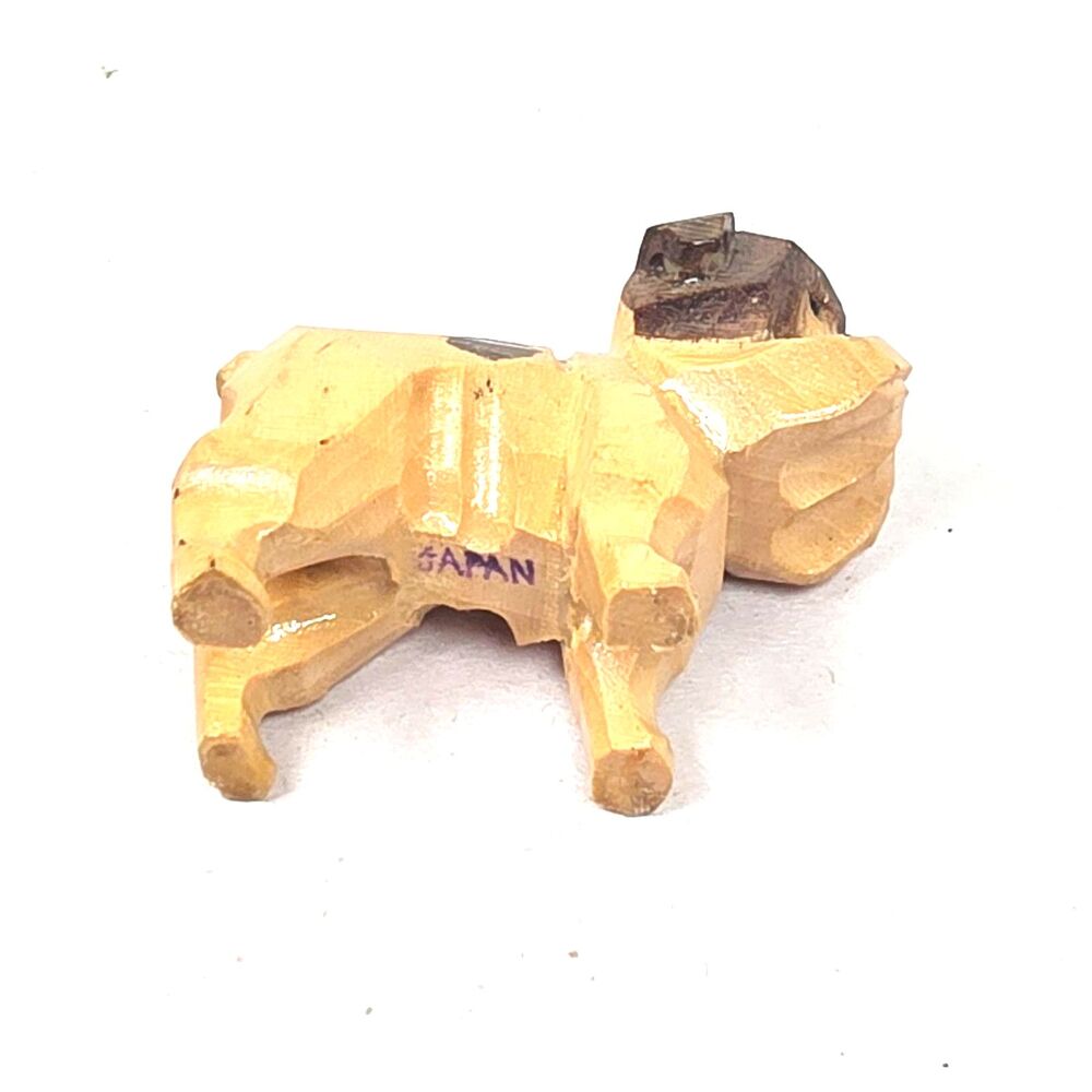 Japanese Wooden Carved Mini Dollhouse Kawaii Bulldog Dog Figure Craft Decor - Picture 5 of 6